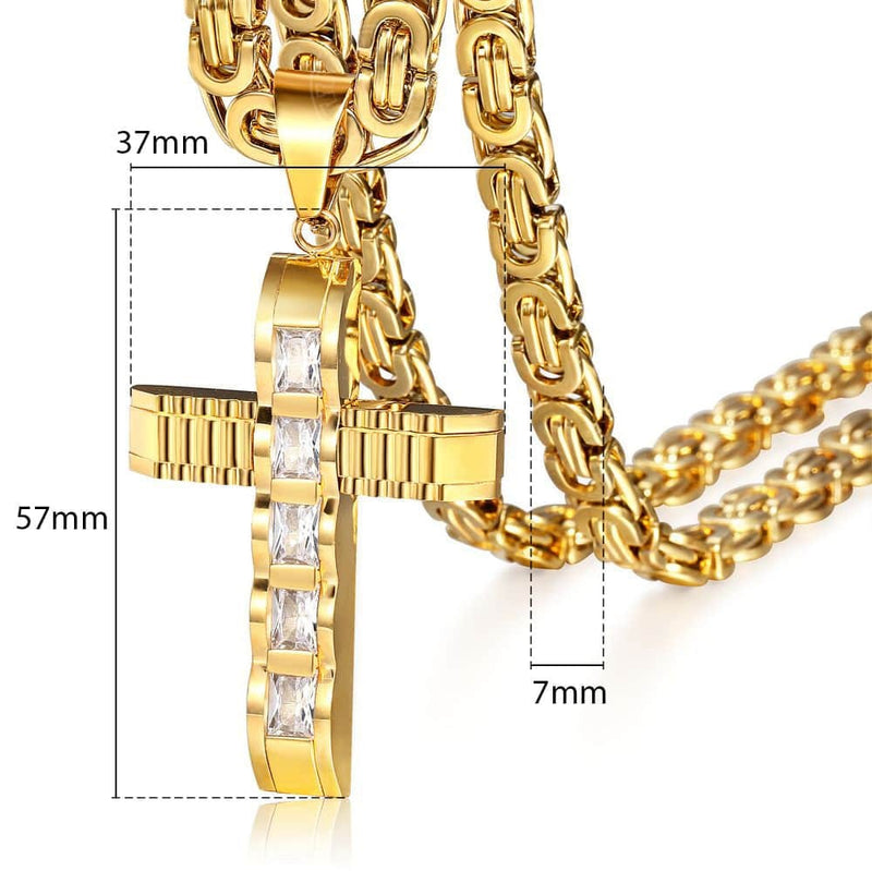 Davieslee Cross Pendant Necklace for Men Stainless Steel Chain Mens Necklaces Paved Clear Rightstones Gold Silver Color LKP353