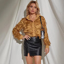 DUYIT Long-Sleeved Shirt Female Design Sense Retro Lapel Three-Dimensional Flower Fringe Embossed Pattern Top Thin Shirt