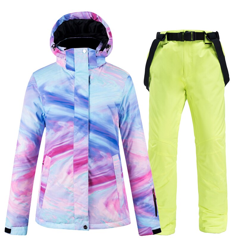 New Warm Colorful Ski Suit Women Waterproof Windproof Skiing and Snowboarding Jacket Pants Set Female Outdoor Snow Costumes