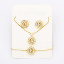 Hot Sale 26 Letters Jewelry Sets Necklace+Earrings+Bracelet For Women Initial Alphabet Charm Copper Zircon Party Wedding Gift