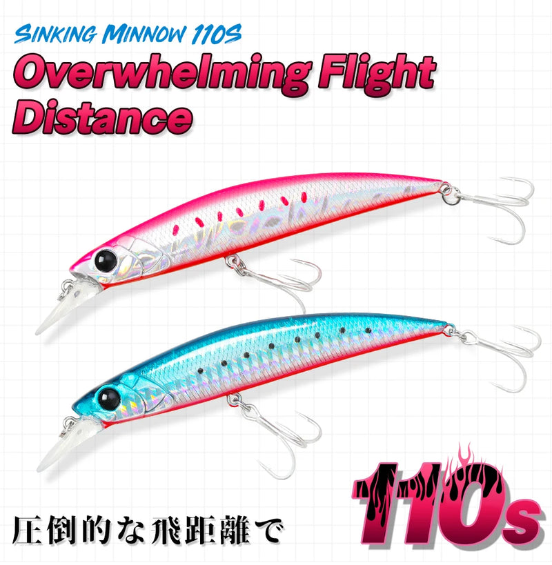 TSUIRNOYA 110S Sinking Minnow  DW77 110mm 22g Large Trout Pike Seabass Sea Fishing Artificial Hard Bait Jerkbait Wobble