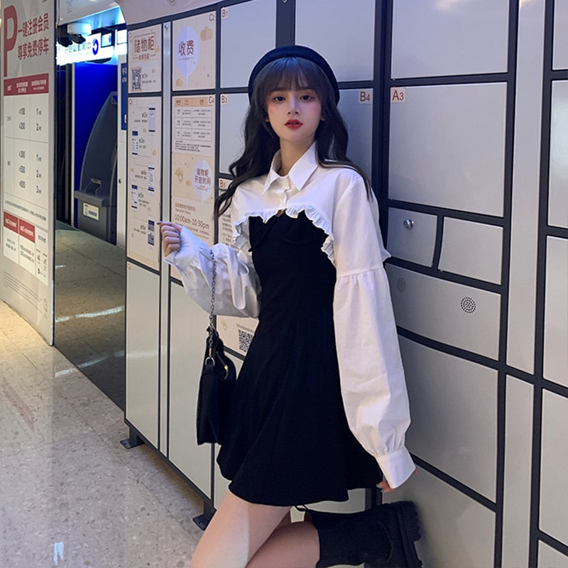 Elegant Party Dress Women Long Sleeve Sweet Empire High Street Mini Dress Gothic Y2k Dress Korean Summer 2021 Female Outfits