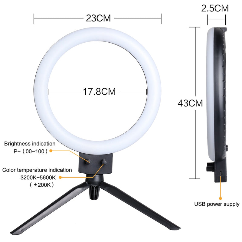 9inch Mini LED Video Selfie Ring Light With Tripod Ring lamps For YouTube Phone Live Photo Photography studio Ringlight