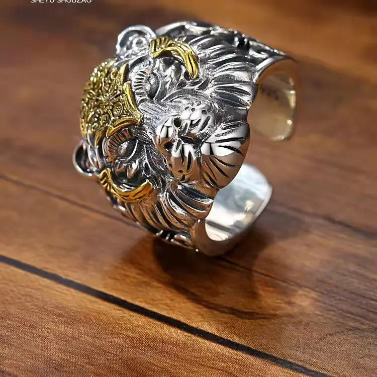Fashionable Tiger Head Zodiac Animal Open Ring Men's Personalized Punk Domineering Trendy Jewelry
