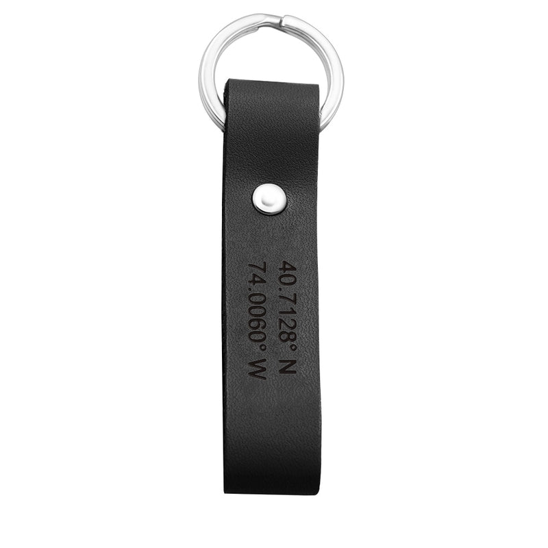 Personalized Leather Keychain, Personalized Coordinates, Messages, Names. Permanent Engraved. Anniversary Gift fo