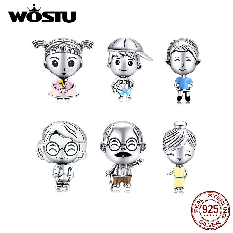 WOSTU New Design 925 Sterling Silver Family Beads Charms Fit Original Bracelet Pendant Fashion DIY Jewelry