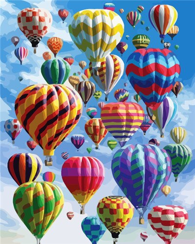 RUOPOTY Painting By Number Framed Three Hot Air Balloon Scenery Picture By Number Handmade Unique Diy Gift 40x50cm Wall Art