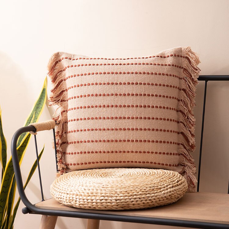 Cushion cover Tassels pillow cover Mustard Ivory Black Cotton Woven Stripe for Home decoration Sofa Bed 45x45cm/30x50cm/50x50cm