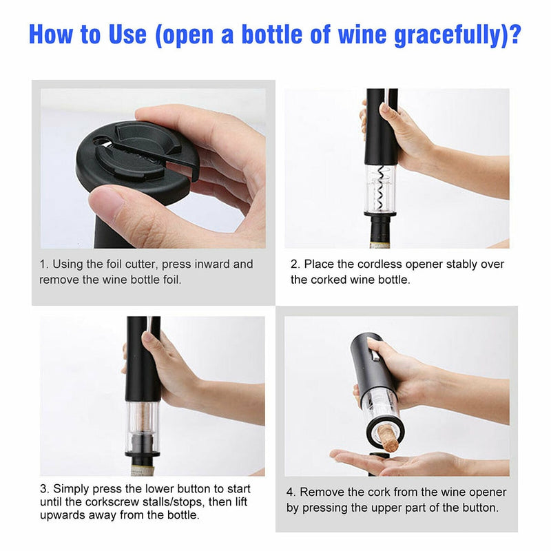 Electric Opener Red Grape Wine Bottle Opener Automatic Wooden Cork Extractor Aluminum Alloy ABS Corkscrew with Paper Remover