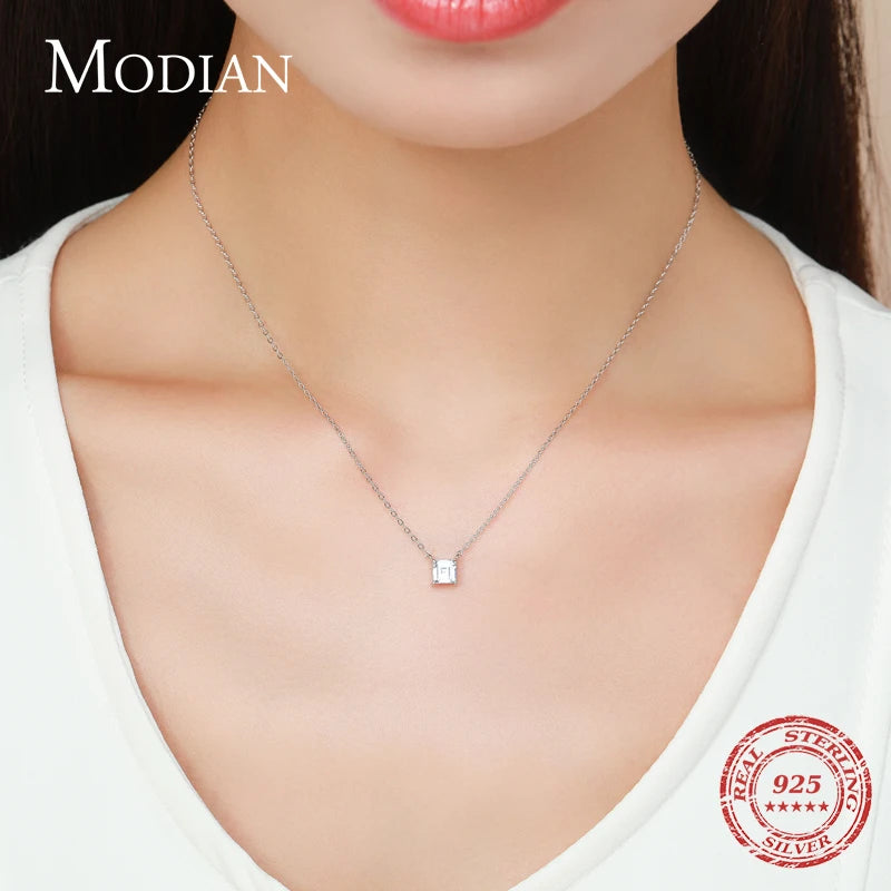 Modian Real 925 Sterling Silver Square Emerald cut Clear CZ Classic Necklace Pendant For Women Wedding Charm Fine Jewelry 2020