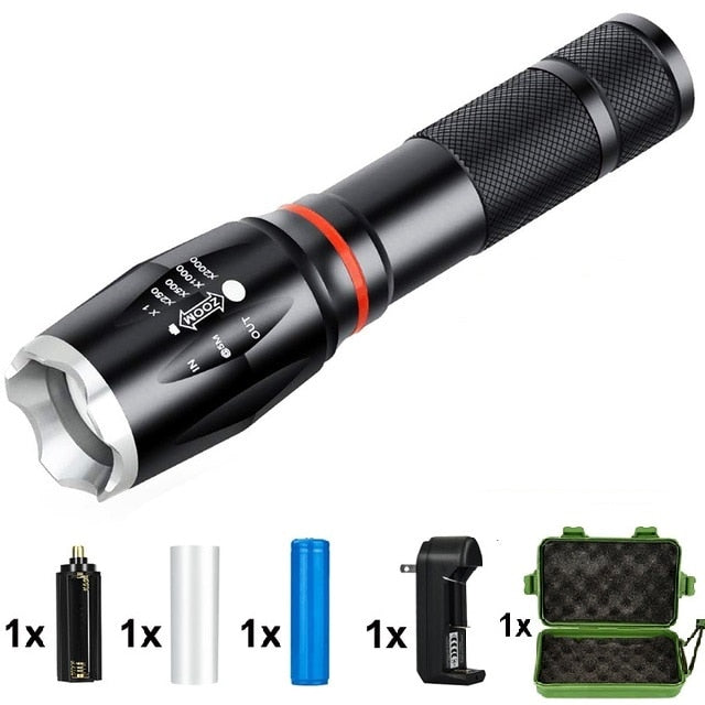 LED 8000 Lumens T6 Handheld Tactical Flashlight  COB Lantern Magnetic 6 Modes Water Resistant For Telescopic Focusing Work Light