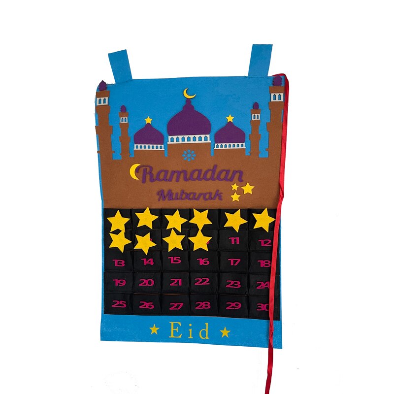 2023 Newest Ramadan Mubarak 30days Advent Calendar Hanging Felt Countdown Calendar for Kids Gifts Ramadan Decorations Supplies