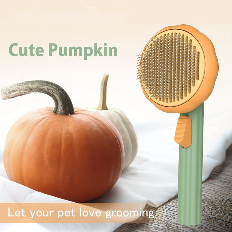 Pumpkin Self Cleaning Slicker Comb for Dog Cat Puppy Rabbit, Grooming Brush Tool Gently Removes Loose Undercoat Tangled Hair