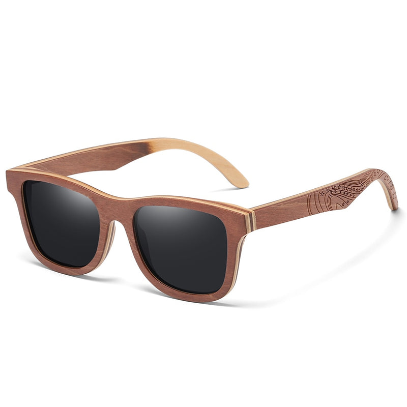 GM Retro Brown Skateboard Wood Sunglasses Men Bamboo Sunglass Women Brand Mirror UV400 Square Sun Glasses Male Shades Glasses