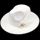 NEW white Wool Women feather Fedora Hat For Winter Autumn ElegantLady Floppy Cloche Wide Brim men Jazz Caps