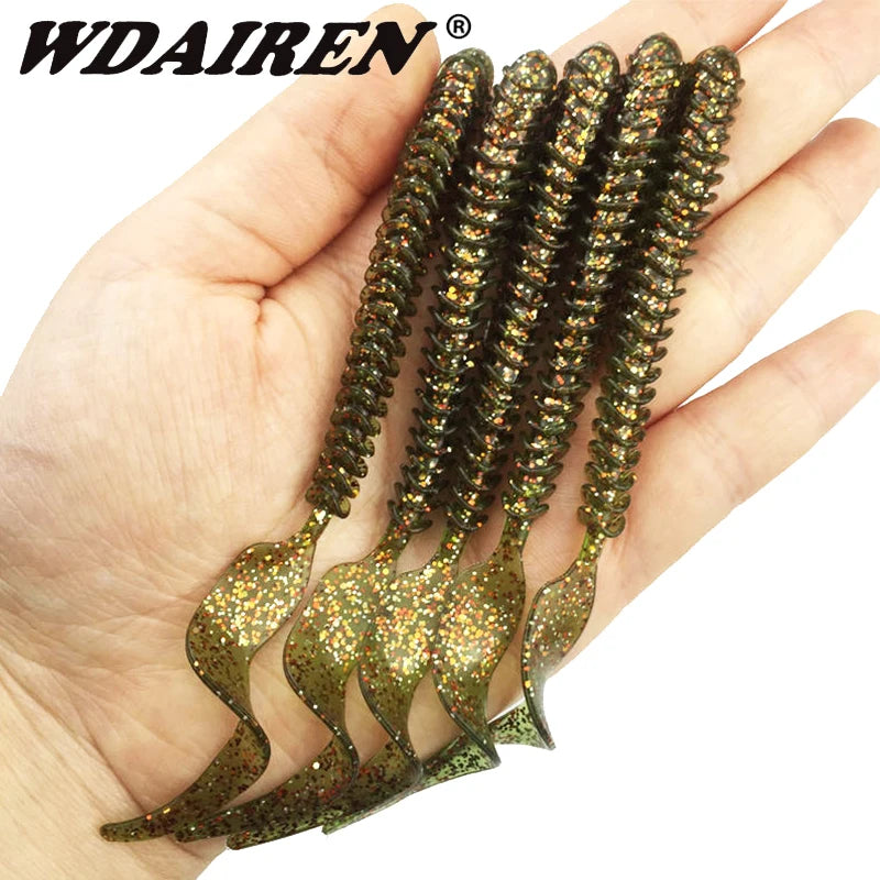 5Pcs Jig Wobbler Worm soft bait 10.5cm 3g  Fishing Lures Spiral Long Tail Swimbaits Artificial Rubber baits Bass Fishing Tackle