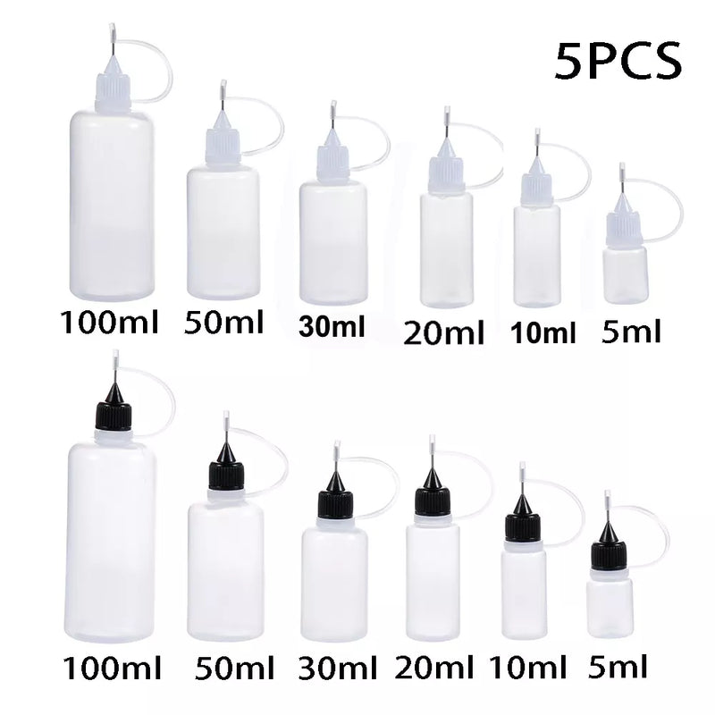 5Pcs 5/10/20/30/50/100ML Resuable Needle Tip Glue Applicator Plastic Bottle for Paper Quilling DIY Scrapbooking Paper Craft Tool