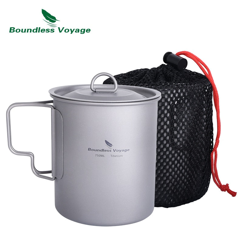 Boundless Voyage Titanium Mug Camping Cup Supplies Outdoor Pot with Lid Lightweight Cookware Travel Tea Coffee Tableware