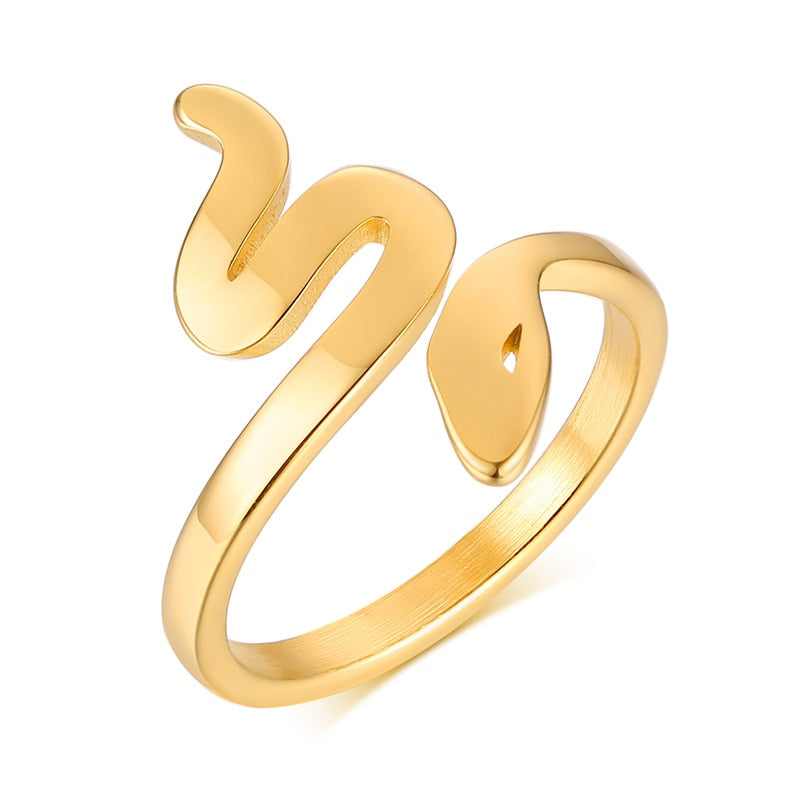 Fashion Snake Shape Ring Stainless Steel Jewelry Gold Color Bague Serpent Rings for Women Cute Party Jewelry