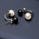 Naturperlen-Ohrstecker für Damen, Schmuck aus S925 Sterlingsilber, echte weiße, schwarze Doppelperlen-Ohrringe für Partys
