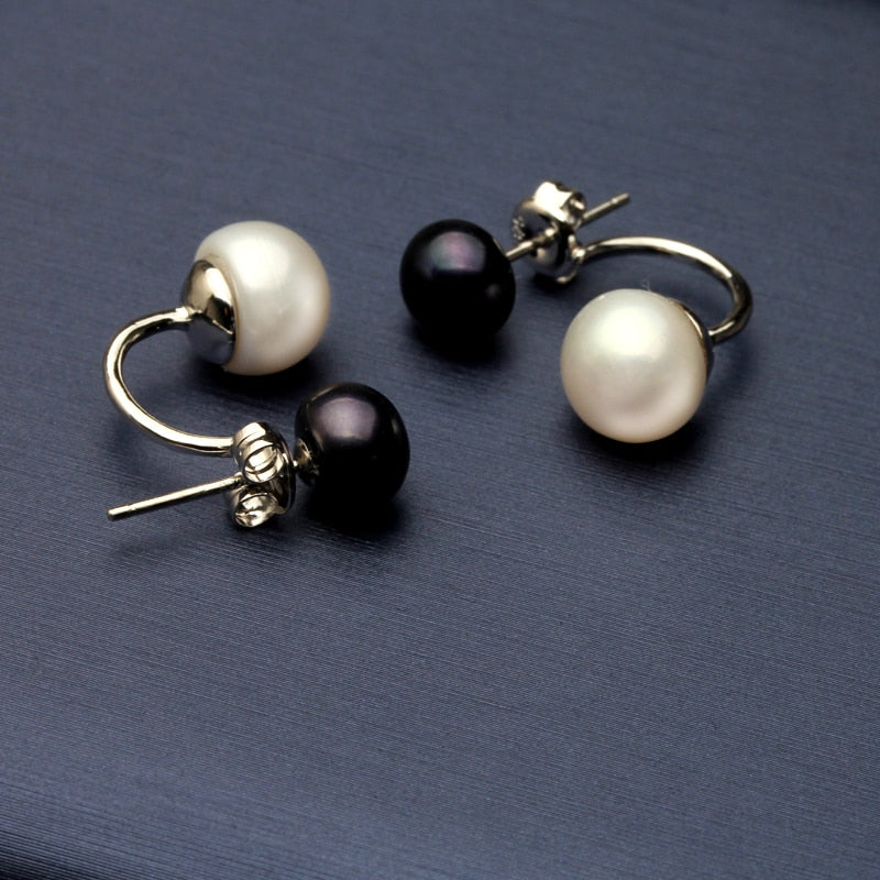 Natural Pearl Stud Earrings for Women Jewelry S925 Sterling Silver Genuine White Black Double Pearl Earrings Party