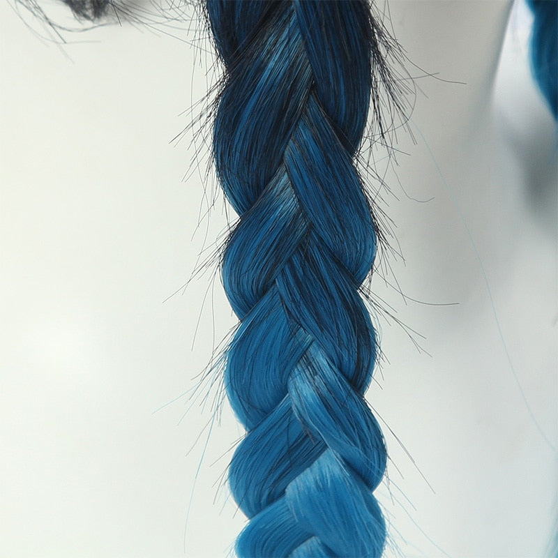 L-email wig Synthetic Hair Genshin Impact Venti Cosplay Wig Venti Ombre Blue With Braids Ponytails Bangs Heat Resistant Wigs