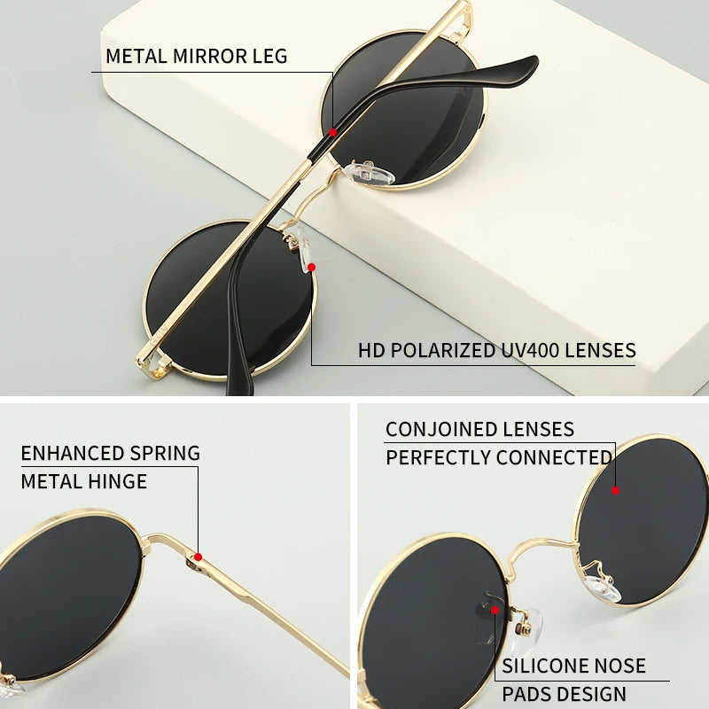 GCV Brand Copper Alloy Steampunk Round Polarized Sunglasses Vintage Men Women Male Female Sun Glasses Classic UV400 Metal Frame