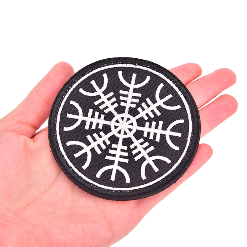 Embroidered Viking Vegvisir Compass Backing Fastener Hook Loop Patch Badge