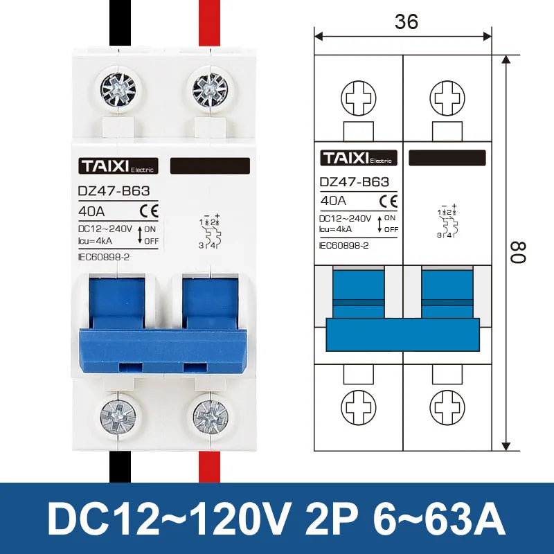 DC 12V 24V 48V 36V 72V MCB Battery Car Protector Mini Circuit Breaker DZ47 Positive And Negative Pole Protection Switch Isolator