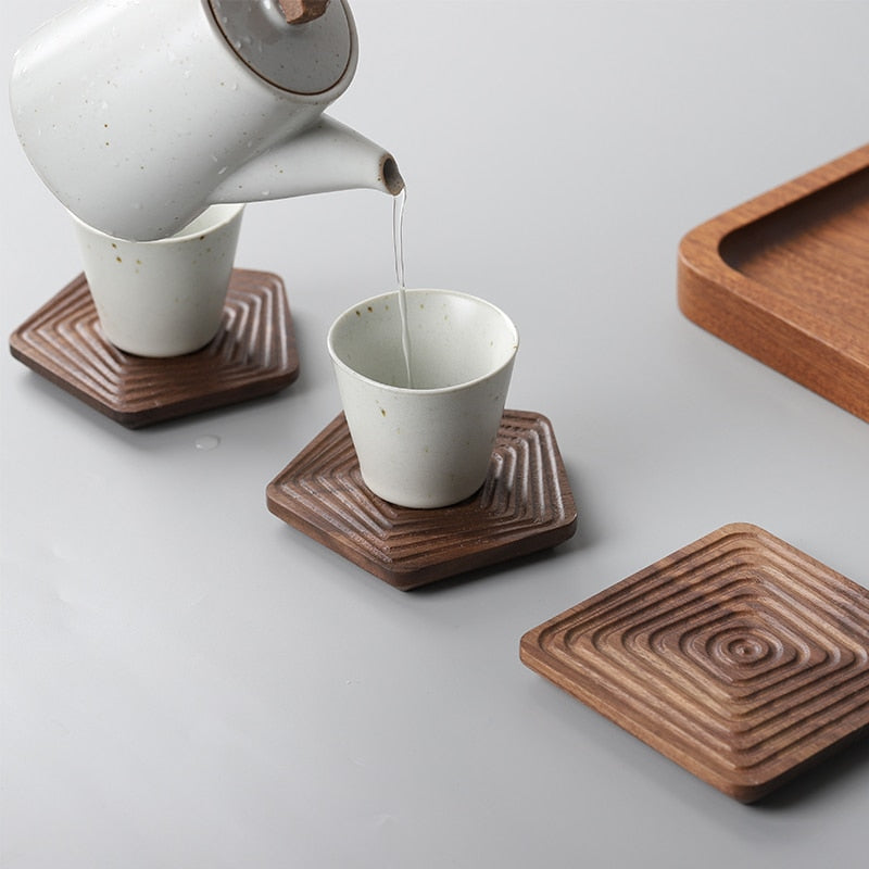 Tea Coffee Cup Pad Placemats Decor Walnut Wood Coasters Durable Heat Resistant Square Drink Mat