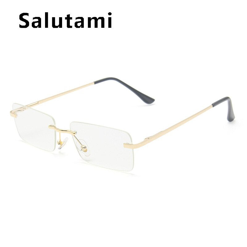 Rimless Alloy Small Square Sunglasses For Women Vintage Ins Hot Gradient Clear Sun Glasses Female Uv400 Shades Hip Hop Eyewear