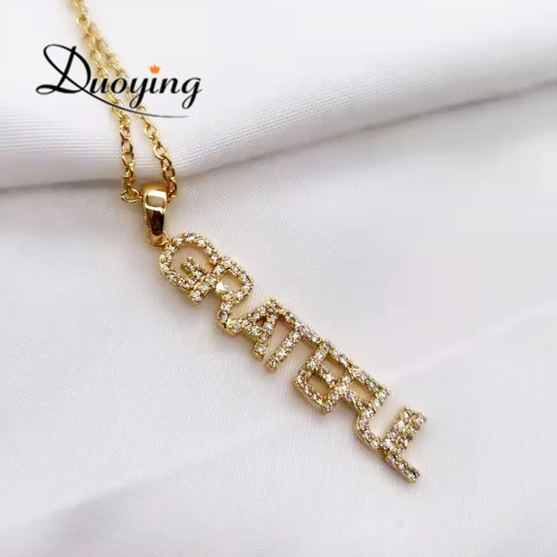 Duoying Personalized Number Necklace Name Necklace Nameplate Chain for Women Stone Chain 6mm Pendant Letters  Zirconia Necklaces