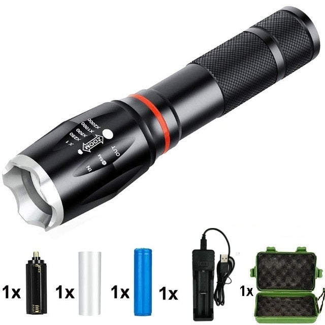 LED 8000 Lumens T6 Handheld Tactical Flashlight  COB Lantern Magnetic 6 Modes Water Resistant For Telescopic Focusing Work Light