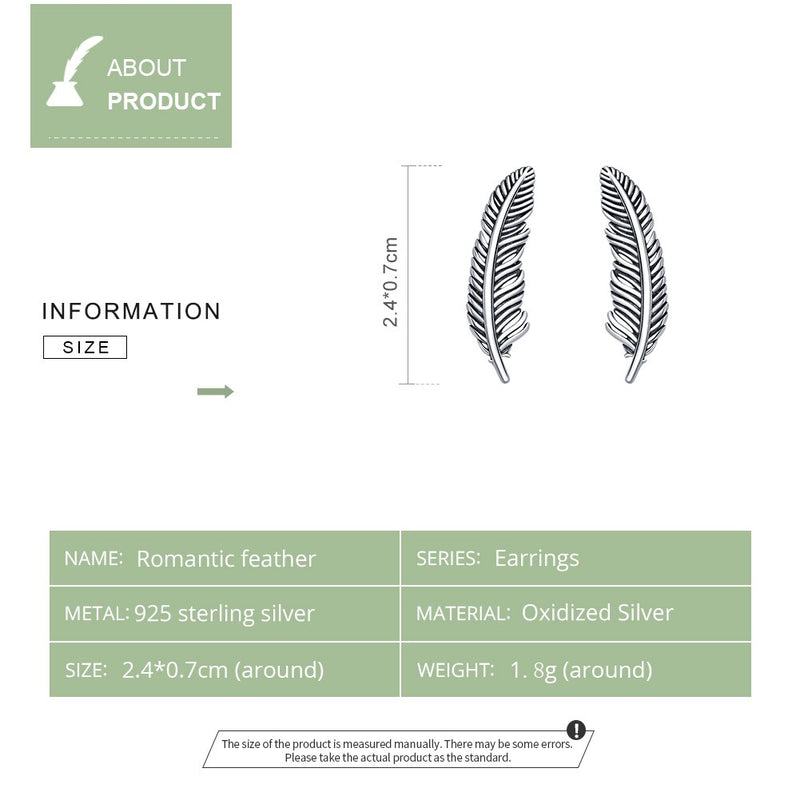 WOSTU Authentic 925 Sterling Silver Vintage Feather Stud Earrings Fashion Small Earrings For Women Wedding Party Jewelry CQE865