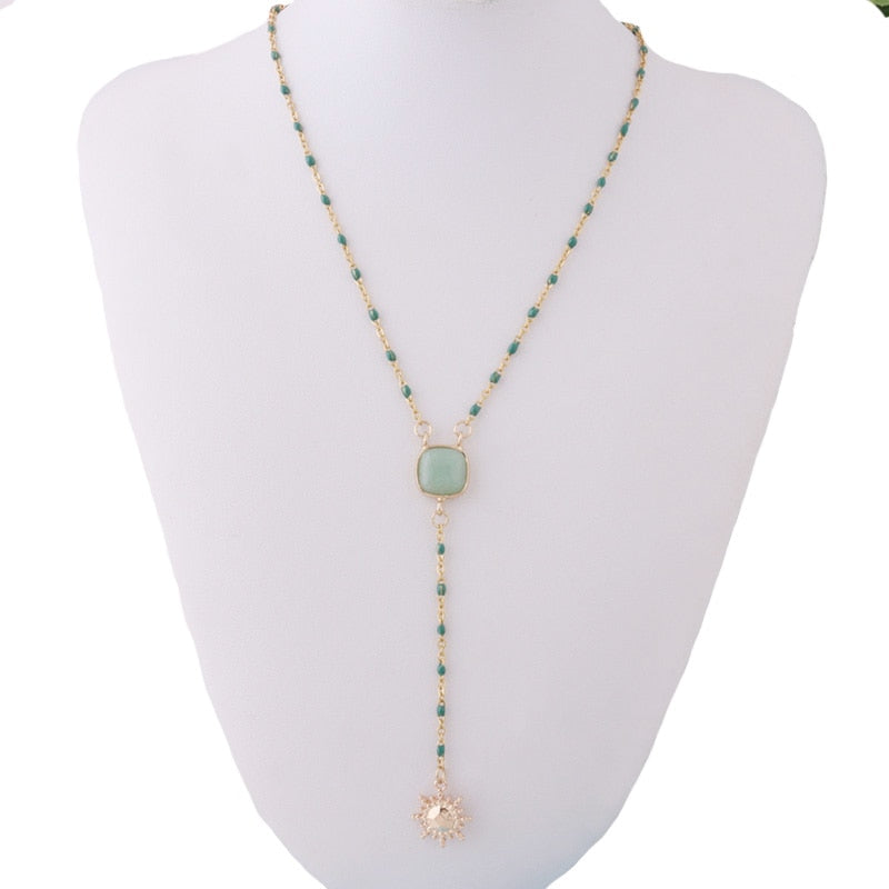 NeeFuWoFu Stainless Steel Necklace Natural Pendant Short Woman Pink Stone Jewelry fashion Accessories brand gift Women's present