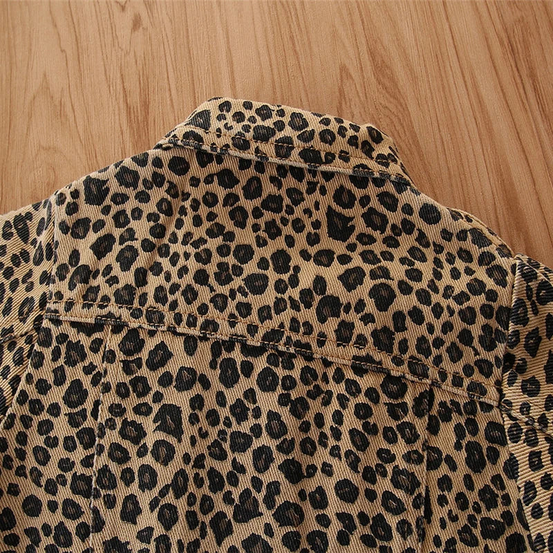 lioraitiin 1-6Years Newborn Baby Girl Autumn Winter Coat Long Sleeve Turn-Down Collar Leopard Printed Coat