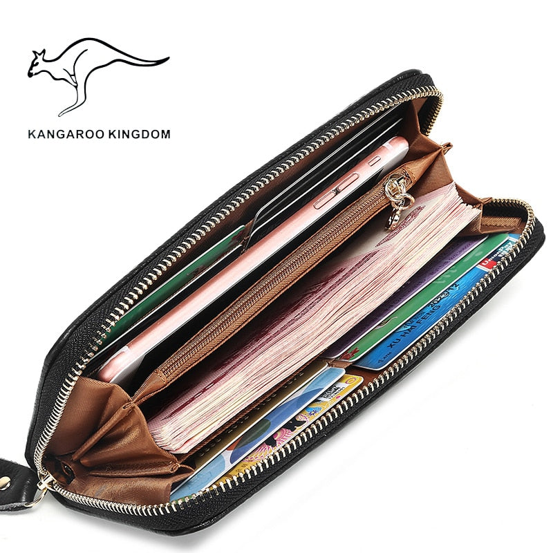 KANGAROO KINGDOM fashion women wallets genuine leather long zipper wallet brand female clutch purse