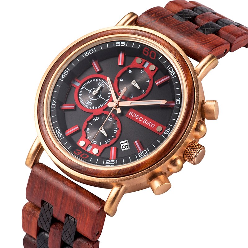 relogio masculino Watch Men BOBO BIRD Wood Military Stainless Steel Customize Name Chronograph Wristwatch Anniversary Gift