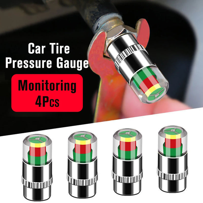 4pcs Car Tire Pressure Gauge Indicator Alert Monitoring Valve Indicator External Valve Detection Cap Sensor Tire Tools Kit