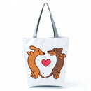 New Lady Tote Bags Black White Cute Cat Printed Fabric Eco Handbag High Capacity Shopping Office Reusable Casual Shoulder Bag
