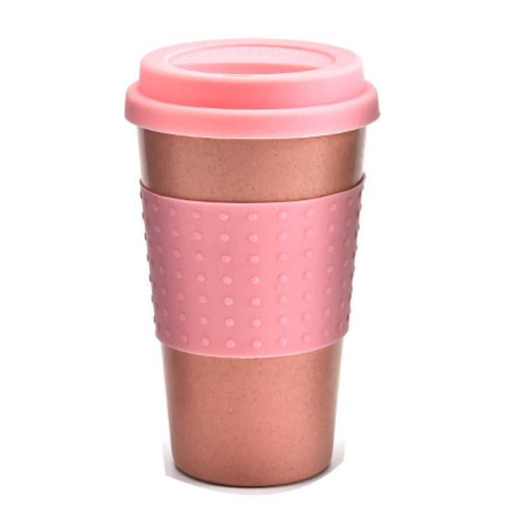 Eco-friendly Coffee Tea Cup Wheat Straw Travel Water Drink Mug with Silicone Lid Drinking Mugs