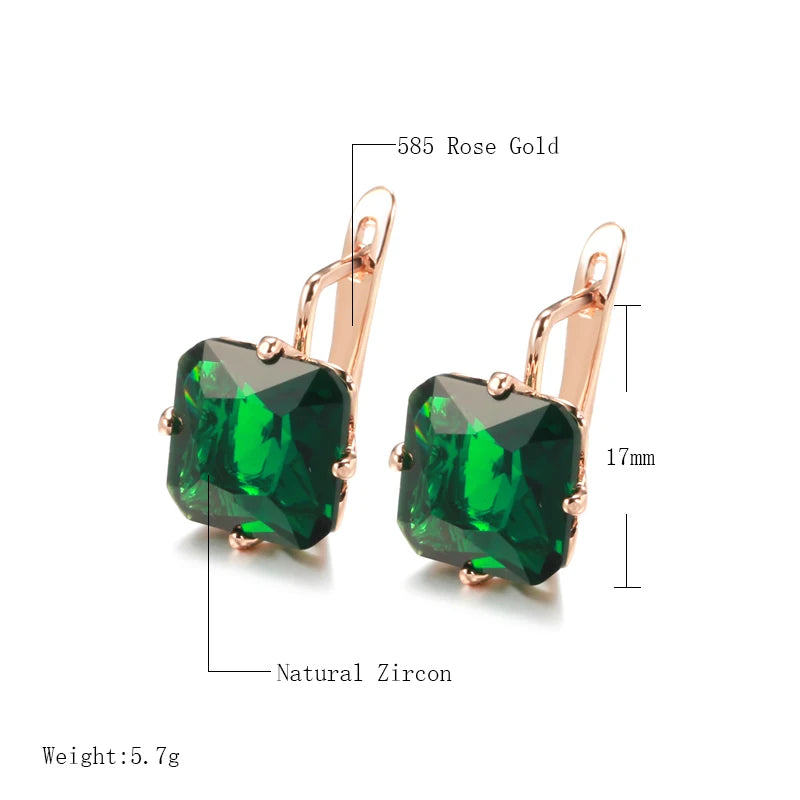 Kinel Luxury 585 Rose Gold Bride Women Earring Wedding Jewelry Fashion Big Square Blue/White/Green Natural Zircon Drop Earring