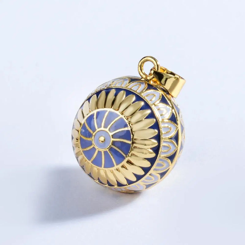 Eudora Harmony ball Pendant Pregnancy Bola Ball Enamel Ball Necklace Blue-Gold Color Flower Chime Ball Jewelry for pregnancy