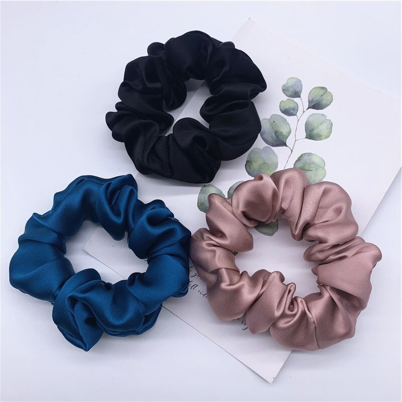 100% Pure Silk Hair Scrunchie Width 3.5cm Hair Ties Band Girls Ponytail Holder Luxurious Colors Sold by one pack of 3pcs