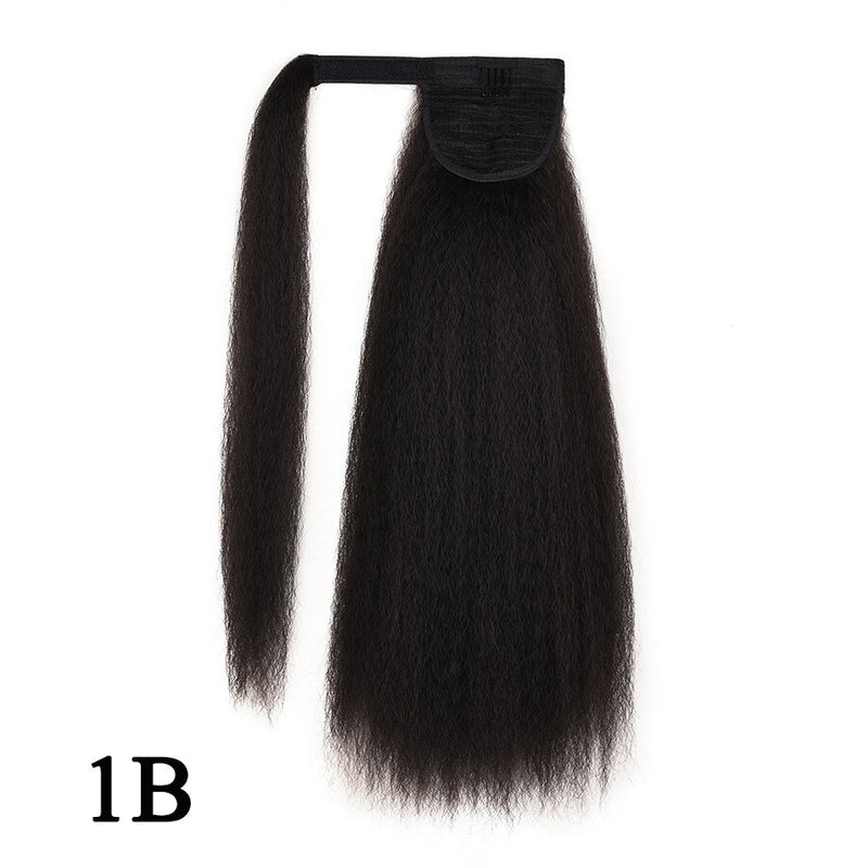 22" Synthetic Kinky Yaki Ponytail Adjustable Drawstring Ponytail Strap Hook&Loop Afro Hairpiece For Women False Hair Extension