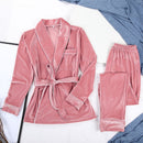HiLoc Warm Velvet Sleepwear Solid Robes And Pants Home Suit Pocket Long Sleeve Home Clothes For Women Pajama Woman Winter 2020