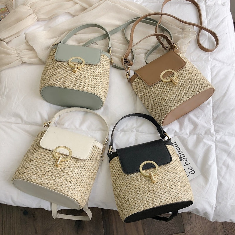 Small Straw Bucket Bags For Women 2020 Summer Crossbody Bags Lady Travel Purses and Handbags Female Shoulder Messenger Bag