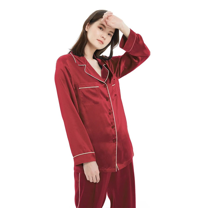 LILYSILK 100 Silk Pajamas Set Gold Piping Silk Women Full Length 22 momme Mulberry Free Shipping