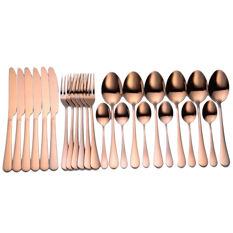 New Tableware Forks Knives Spoons Stainless Steel Golden Cutlery Set Silverware Set Gold 24 Pcs Stainless Steel Cutlery Complete