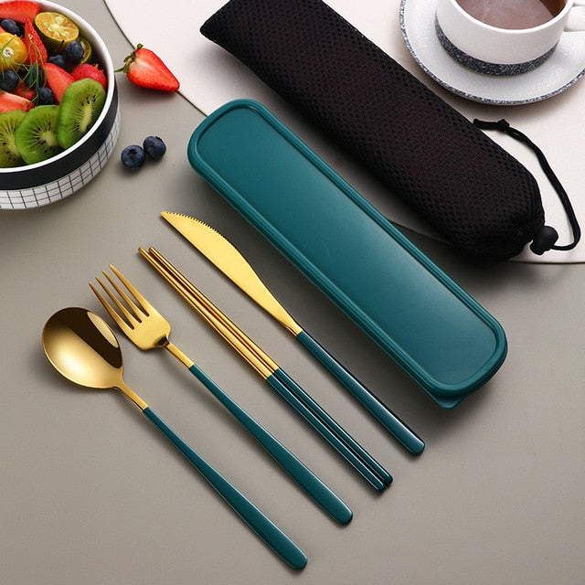 304 Tableware Set Portable Cutlery Set Dinnerware Set High Quality Stainless Steel Knife Fork Spoon Travel Flatware With Box